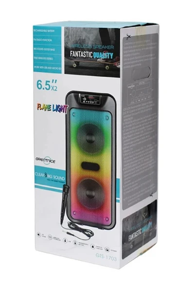 GTS-1703 Kablosuz Karaoke Hoparlör  6.5' x2 Çift Woofer Fm Radyo, Usb/Tf/Aux Desteği - 5