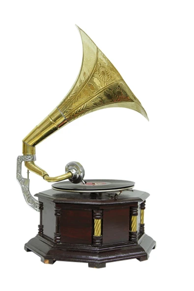 Gramofon Nostaljik Ahşap Sekizgen Köşeleri Bronz İşli Plakçalar ASIG523 - Resim 7