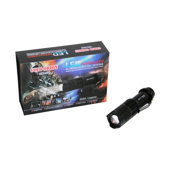GOLD ORION KM-106 ZOOMLU EL FENERİ FİŞLİ PİL ŞARJ CİHAZLI SİYAH METAL KASA 12.5CM 3000 LUMEN (5284) ürün görseli