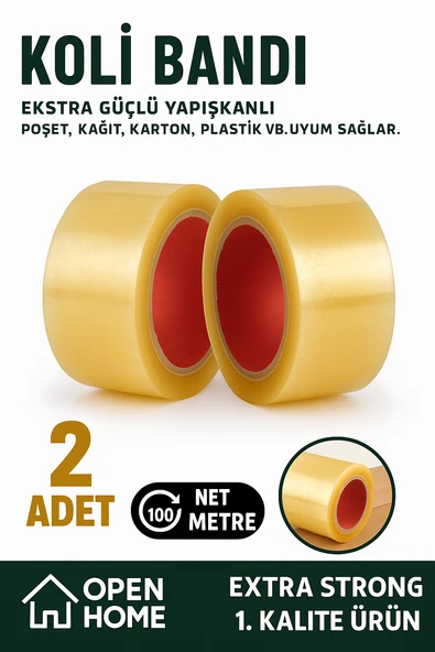 2 Adet - 100 Metre Şeffaf Koli Bandı – Extra Strong 40 Micron Kalınlık, Güçlü Yapışkan