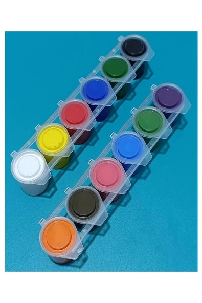 Akrilik Boya 12 Renk 1 Adet Fixpoint 25 ml 12 li Akrilik Boya Resim Dersi Tuval Ahşap Taş Boya Seti - 3