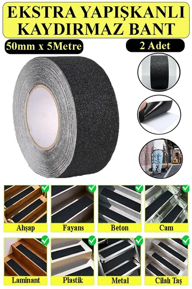 Merdiven Kaydırmaz Bant 2 Adet 5 Metre Zemin Kaymaz Band 5 cm Yapışkanlı Basamak Mermer Beton Fayans Ayakkabı Ahşap Bant ürün görseli