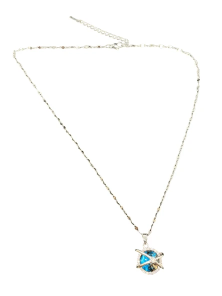 Gümüş Renk Parlak ve Şık 316L Çelik VIP Mavi Taş Gezegen Model Kadın Kolye - Göz Alıcı Şık Tasarım ürün görseli 1