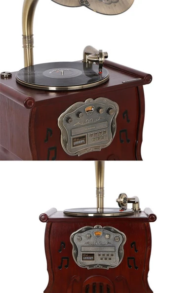 Gramofon 150cm Ahşap Standlı Pikap Plakçalar Radyo Bluetooth Usb C1000 - Resim 10