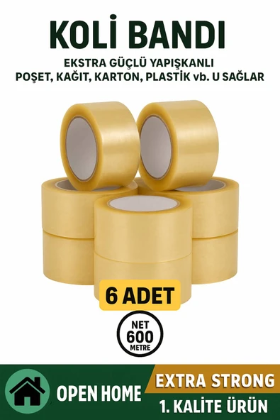 6 Adet-100 Metre Şeffaf Koli Bandı – Extra Strong 40 Micron Kalınlık, Güçlü Yapışkan