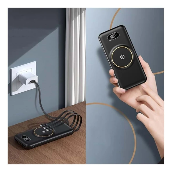 Magsafe Powerbank 10.000 Mah Hızlı Şarj Göstergeli Kablosuz Taşınabilir Şarj Type-C/usb - 5