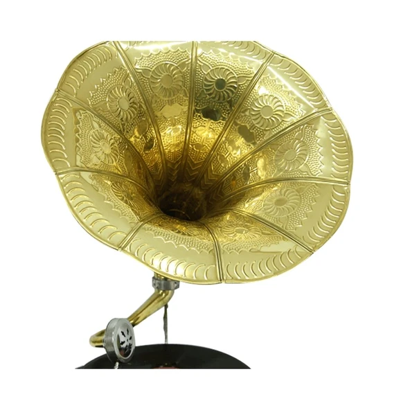 Gramofon Nostaljik Ahşap Sekizgen Köşeleri Bronz İşli Plakçalar ASIG523 - Resim 3