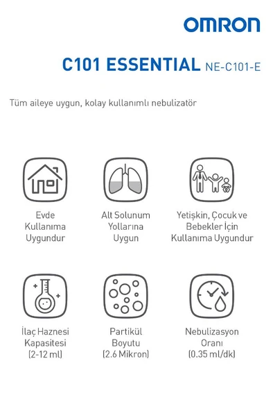 OMRON C101 Essential, Tüm Ailenin Kullanımına Uygun Nebulizatör - Resim 3