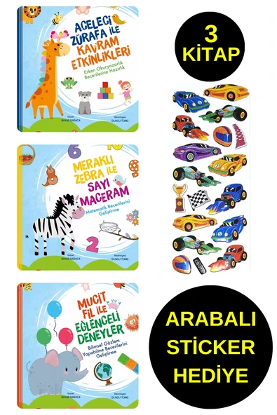 ARABALI STİCKER HEDİYELİ - OKUL ÖNCESİ RESİMLİ KİTAPLAR  - ZÜRAFA - ZEBRA - MUCİT FİL  - ETKİNLER ürün görseli