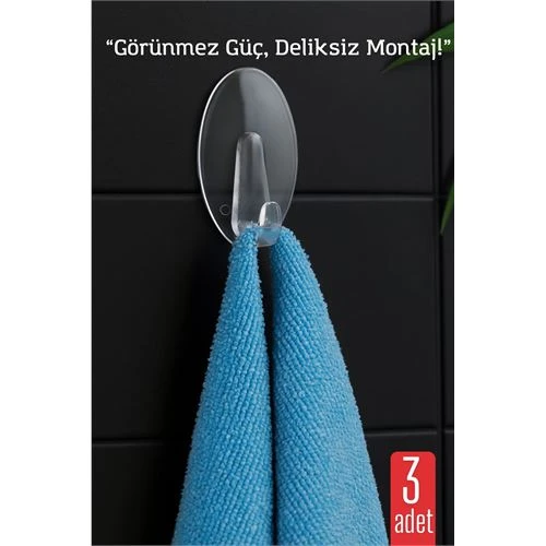 3 lü Şeffaf Kendinden Yapışkanlı Duvar Askısı – 5.5 x 3.2 cm | İz Bırakmaz, Güçlü Tutuş ürün görseli