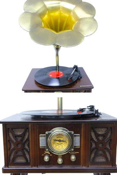 Gramofon Ahşap Standlı Plakçalar Radyo Bluetooth Usb Pikap CW004 - Resim 9