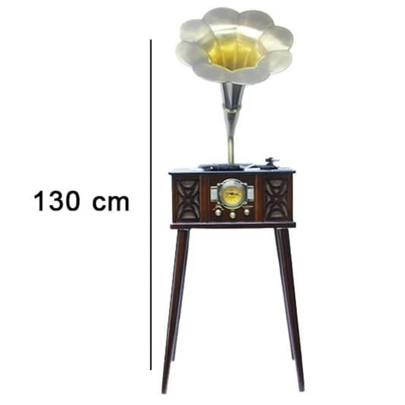 Gramofon Ahşap Standlı Plakçalar Radyo Bluetooth Usb Pikap CW004 - Resim 3