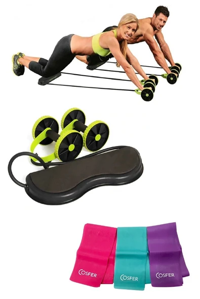 2'li Set Mekik Spor Aleti 3'lü Pilates Bandı Seti Hafif-orta-sert Direnç