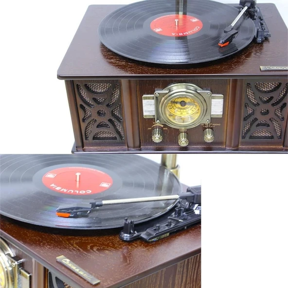 Gramofon Ahşap Standlı Plakçalar Radyo Bluetooth Usb Pikap CW004 - Resim 5