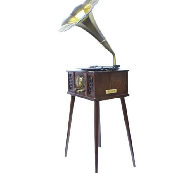 Gramofon Ahşap Standlı Plakçalar Radyo Bluetooth Usb Pikap CW004 - Resim 2