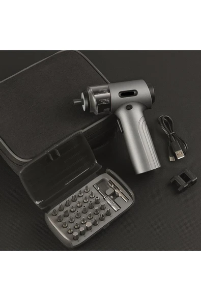 30 Parça Sarjlı Tornavida Seti – Led Işıklı Mıknatıslı Type-c - Resim 5