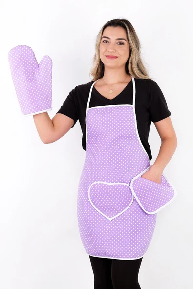 Trendy 3lü Set Sıvı Su Geçirmez Mutfak Önlüğü Isıya Dayanıklı Fırın Eldiveni Ve Tutacak Çeyiz Seti