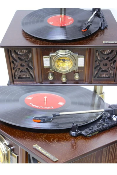 Gramofon Ahşap Standlı Plakçalar Radyo Bluetooth Usb Pikap CW004 - Resim 10