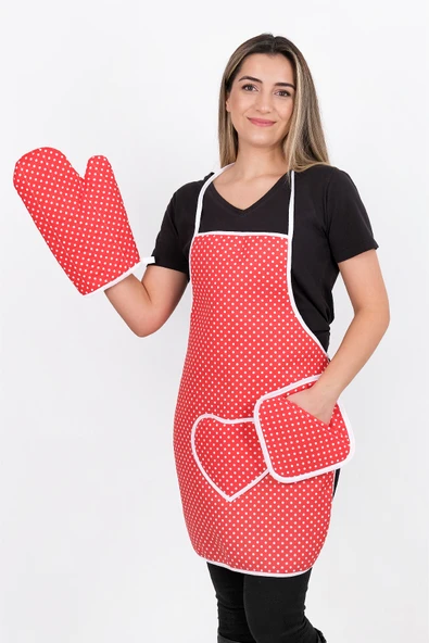 Trendy 3lü Set Sıvı Su Geçirmez Mutfak Önlüğü Isıya Dayanıklı Fırın Eldiveni Ve Tutacak Çeyiz Seti - 11