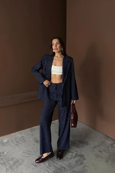 Lacivert Çizgili Ceket Ve Pantolon Takım ürün görseli 1