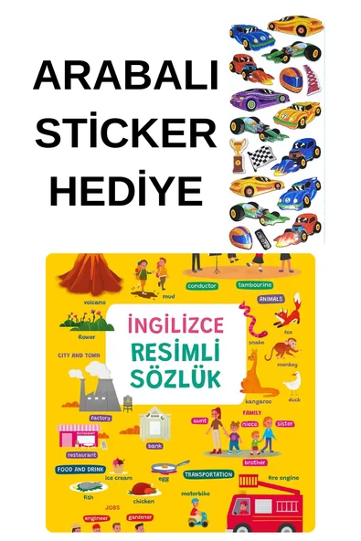 ARABALI STİCKER HEDİYELİ - OKUL ÖNCESİ RESİMLİ KİTAPLAR  - İngilizce Resimli Sözlük ürün görseli