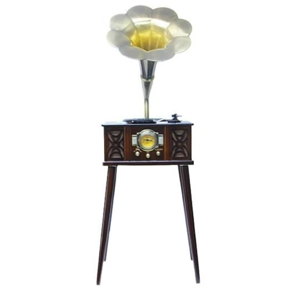 Gramofon Ahşap Standlı Plakçalar Radyo Bluetooth Usb Pikap CW004 ürün görseli