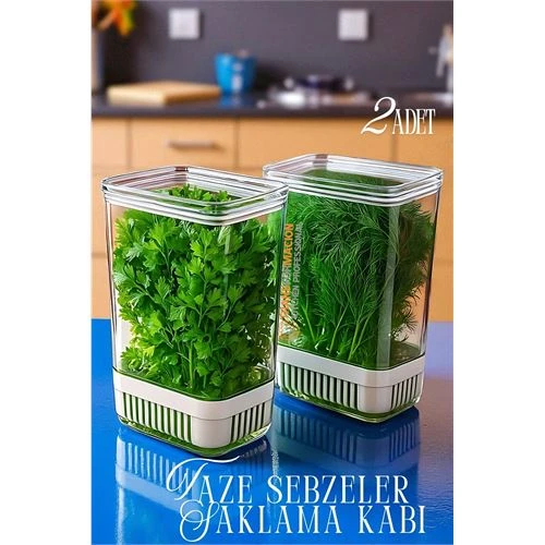 Yeşillik Saklama Kabı - Taze Yeşillik İçin - Soğan Maydanoz vb Yeşillik Saklama 2 Lİ set ürün görseli
