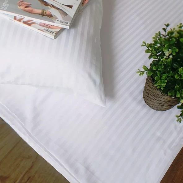 Nivora Çift Kişilik Çizgili Pamuk Saten Çarşaf | 240x280 | Mix & Match | Otel Serisi ürün görseli 1