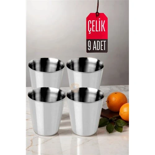 9 LU Paslanmaz Çelik Bardak – Kamp, Piknik ve Mutfak İçin Dayanıklı Metal Bardak ürün görseli