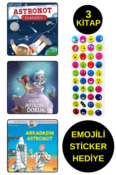 EMOJİLİ  STİCKER HEDİYE  - OKUL ÖNCESİ RESİMLİ KİTAPLAR  - ASTRONOT OLACAĞIM - DORUK ürün görseli 1