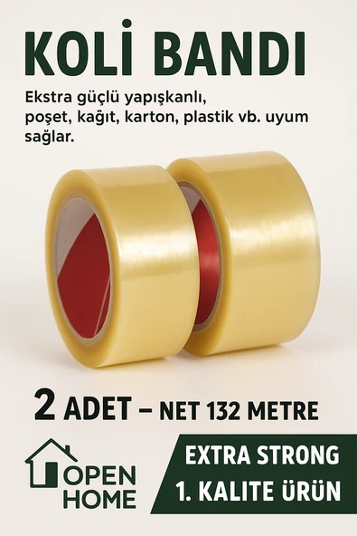 2 Adet-132 Metre Şeffaf Koli Bandı – Extra Strong 40 Micron Kalınlık, Güçlü Yapışkan