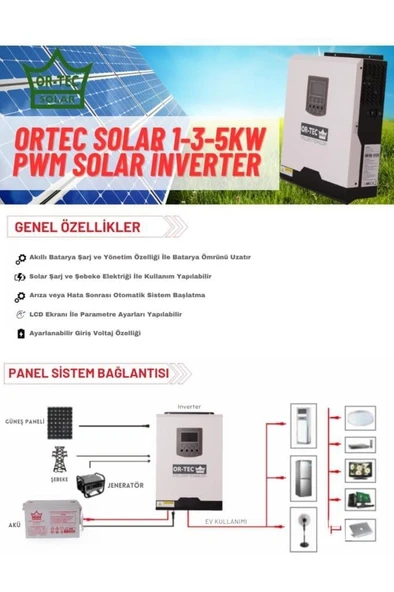 Ortec Solar 12V 1Kw/1000VA PWM Tam Sinüs Akıllı İnverter - Resim 3