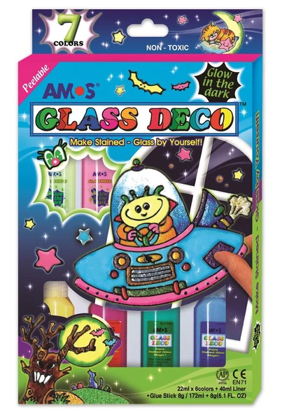 Amos Gece Parlayan Cam Boyama Seti 22 ml 6 Tüp + 1 Kontür GD22P7R ürün görseli