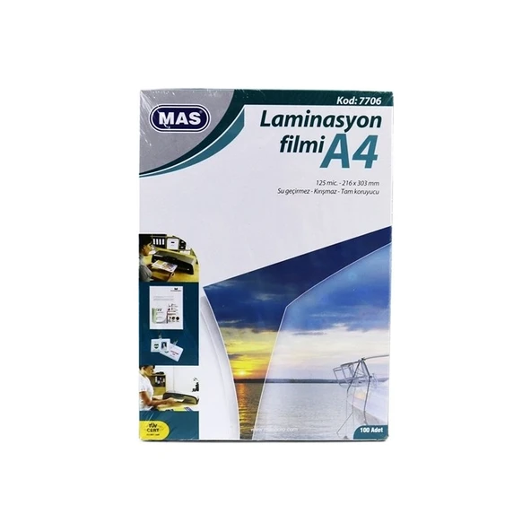 Mas A4 100'Lü 125 Mic 303X2426 Mm Laminasyon Filmi ürün görseli