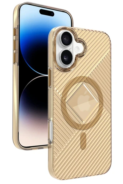 iPhone 16 Stella PC Sert Magsafe Kılıf - Gold ürün görseli 1