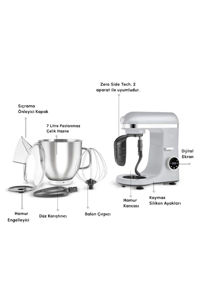 Mastermaid Chef Ultra D2000W Dijital Ekranlı Hamur Yoğurma Makinesi Silver 7L - 3
