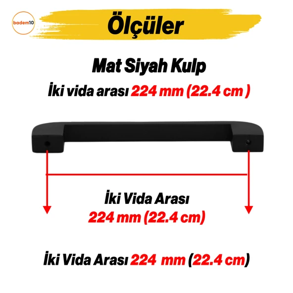 Mutfak Mobilya Çekmece Mutfak Dolap Dolabı Kulpları Kapak Kulbu 22.4 cm Kulp 224 mm Siyah Metal - Resim 2