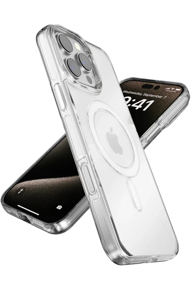 iPhone 15 Gleam PC Sert Magsafe Kılıf - Şeffaf-Siyah - Resim 6