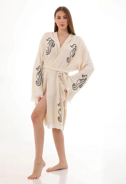 Black Seahorse Bamboo Bathrobe - 3