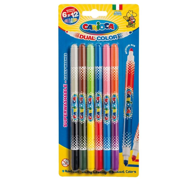Carioca Çift Renkli Süper Yıkanabilir Keçeli Kalem 12 Renk 42269 ürün görseli