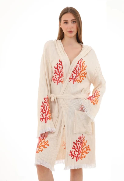 Coral Wooden Stamp Bathrobe - 6