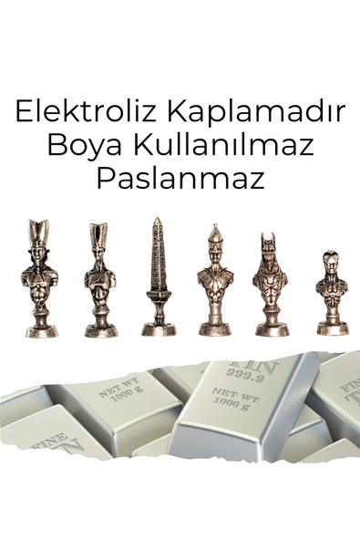 MC40 Antik Mısır Figürlü Metal Satranç Takımı - Lüks Hediyelik Satranç Takımı - 7