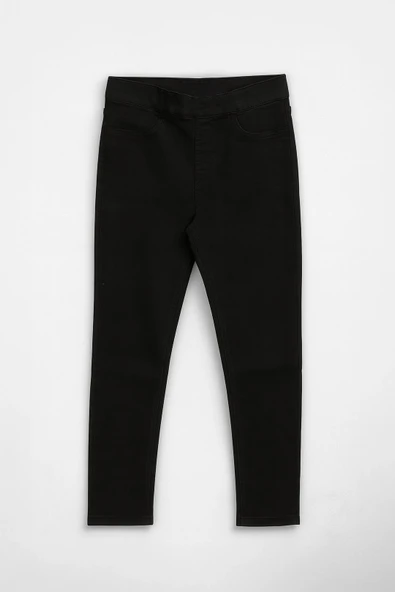 Kadın Beli Lastikli Siyah Tayt Jean Pantolon - Resim 3