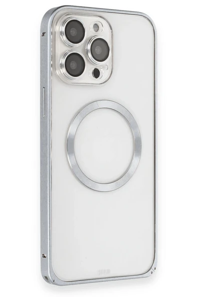 iPhone 15 Pro Max Kılıf Metal Bumper Magneticsafe Kapak - Gri - Resim 7