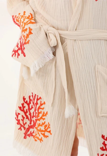 Coral Wooden Stamp Bathrobe - 5