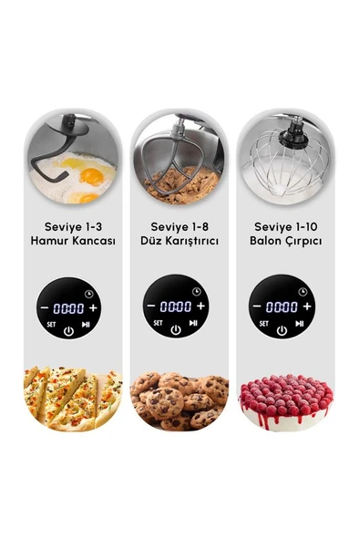 Mastermaid Chef Ultra D2000W Dijital Ekranlı Hamur Yoğurma Makinesi Silver 7L - 5