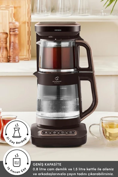 Çaysever Robotea Pro Connect 4 in 1 Konuşan Cam Çay Makinesi Walnut Brown Kahvarengi - 4