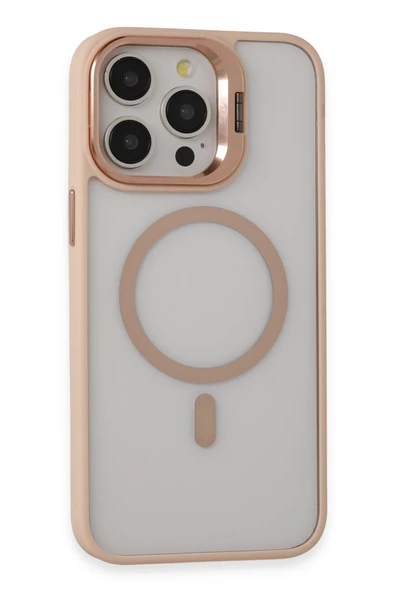 iPhone 15 Pro Kılıf Roblox Lens Magsafe Standlı Kapak - Pudra - Resim 8
