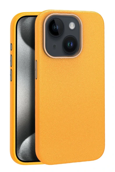 iPhone 15 Kılıf Wonder Deri Magsafe Kapak - Turuncu - Resim 2