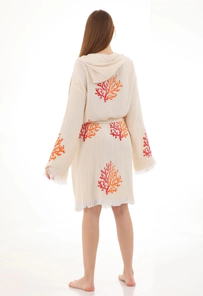 Coral Wooden Stamp Bathrobe - 4